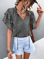 WBS Printed Flutter Sleeve V-Neck Top-Shirts & Tops-Black-S-[option4]-[option5]-[option6]-Womens-USA-Clothing-Boutique-Shop-Online-Clothes Minded