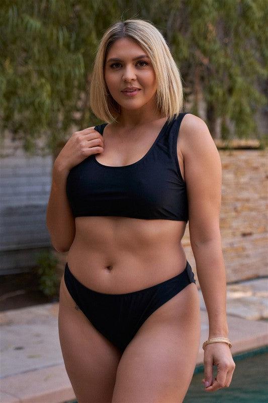 WBS Sports Bra and Bottom 2 Piece Swimsuit-bikini, curvy, plus size, summer, Two-Piece-Black-XL-[option4]-[option5]-[option6]-Womens-USA-Clothing-Boutique-Shop-Online-Clothes Minded