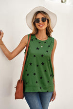 WBS Star Print Tank with Slits-Shirts & Tops-Forest-M-[option4]-[option5]-[option6]-Womens-USA-Clothing-Boutique-Shop-Online-Clothes Minded