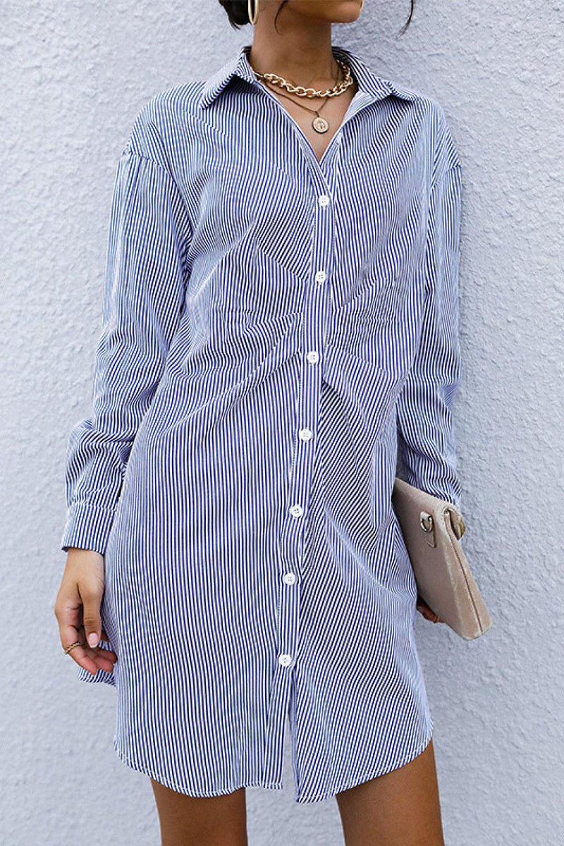 WBS Striped Button Front Ruched Shirt Dress-Shipping delay 01/15/2023 - 01/31/2023-Blue-S-[option4]-[option5]-[option6]-Womens-USA-Clothing-Boutique-Shop-Online-Clothes Minded