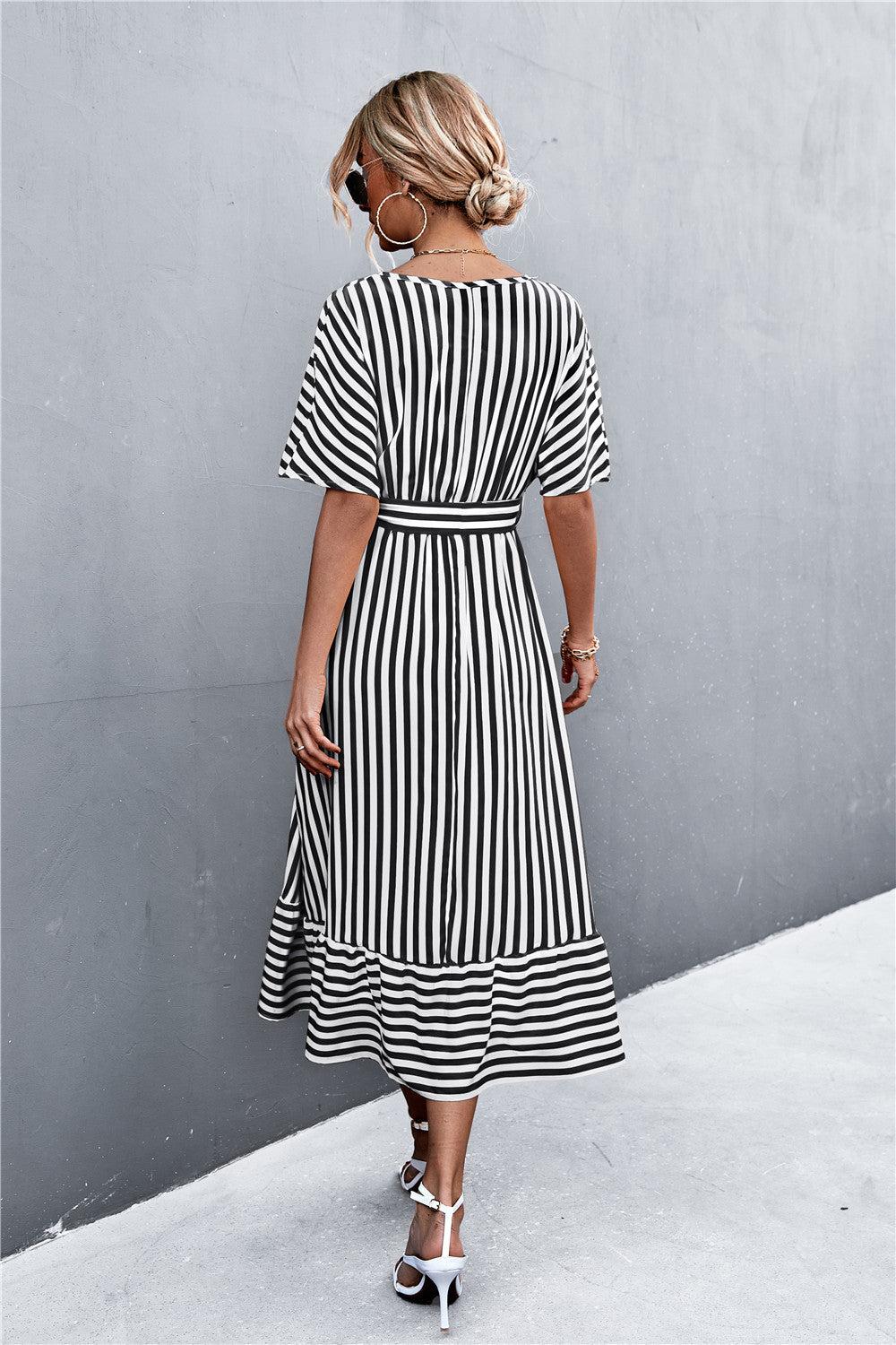 WBS Striped Tie Belt Midi Dress-Dresses-Black-S-[option4]-[option5]-[option6]-Womens-USA-Clothing-Boutique-Shop-Online-Clothes Minded