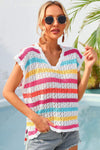 WBS Striped V-Neck Slit Cover Up-Shirts & Tops--[option4]-[option5]-[option6]-Womens-USA-Clothing-Boutique-Shop-Online-Clothes Minded