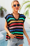 WBS Striped V-Neck Slit Cover Up-Shirts & Tops--[option4]-[option5]-[option6]-Womens-USA-Clothing-Boutique-Shop-Online-Clothes Minded