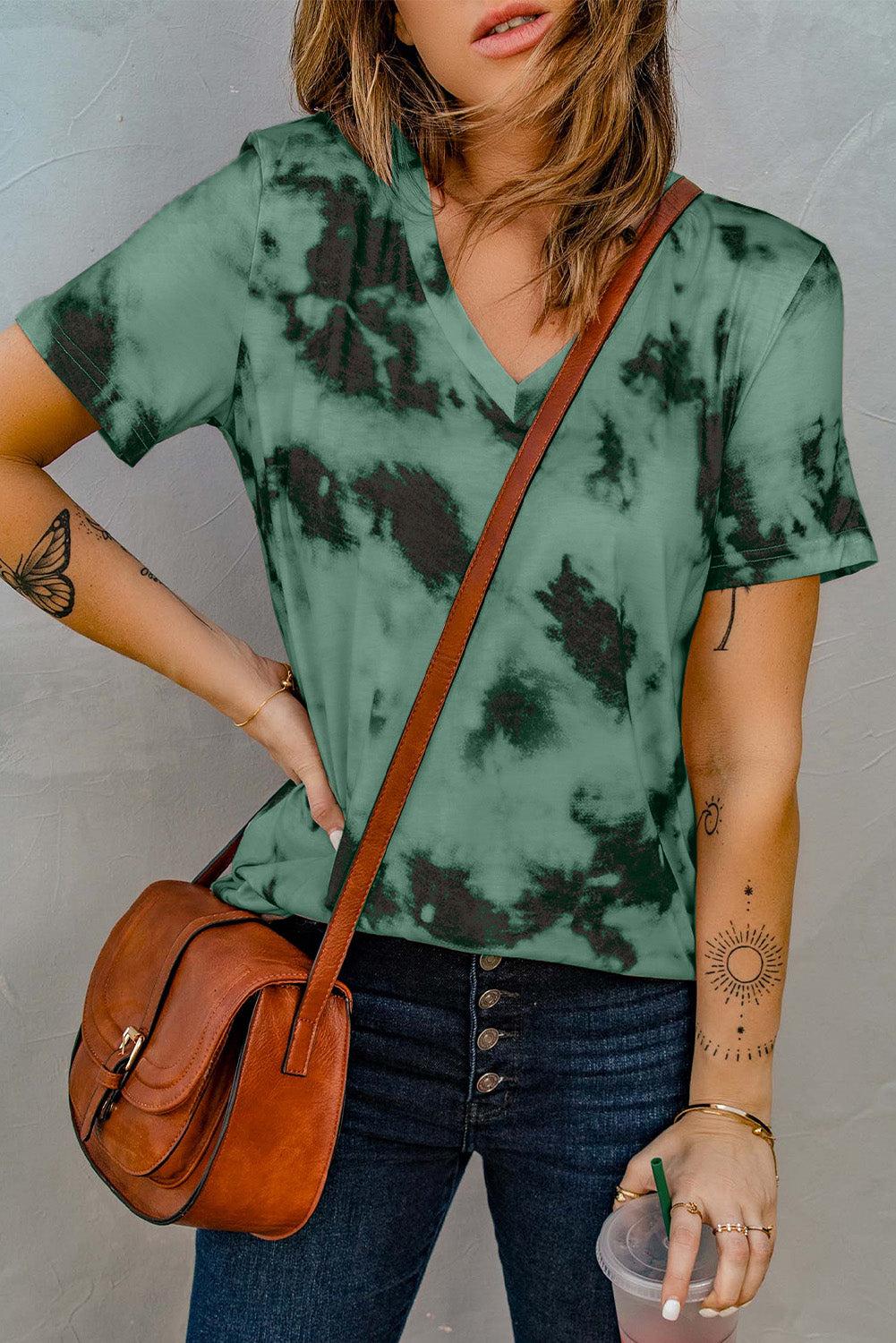WBS Tie-Dye V-Neck Tee Shirt-Shirts & Tops-Mid Green-S-[option4]-[option5]-[option6]-Womens-USA-Clothing-Boutique-Shop-Online-Clothes Minded