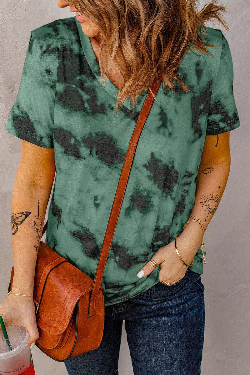 WBS Tie-Dye V-Neck Tee Shirt-Shirts & Tops-Mid Green-S-[option4]-[option5]-[option6]-Womens-USA-Clothing-Boutique-Shop-Online-Clothes Minded