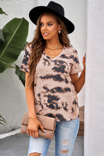 WBS Tie-Dye V-Neck Tee Shirt-Shirts & Tops-Peach-S-[option4]-[option5]-[option6]-Womens-USA-Clothing-Boutique-Shop-Online-Clothes Minded