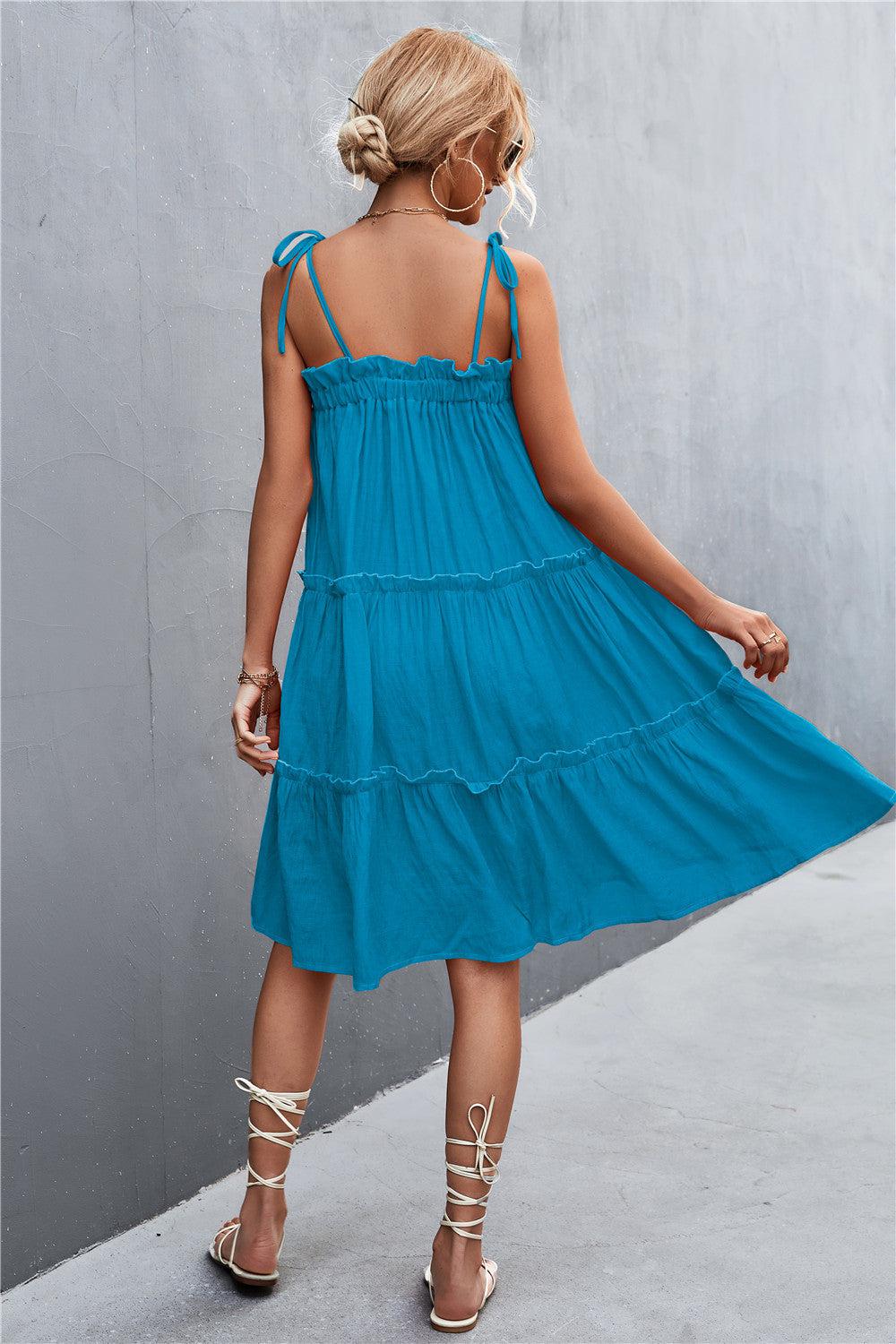 WBS Tie-Shoulder Frill Trim Sleeveless Dress-lime-Azure-S-[option4]-[option5]-[option6]-Womens-USA-Clothing-Boutique-Shop-Online-Clothes Minded