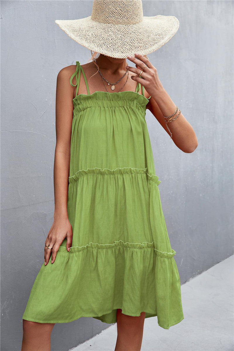 WBS Tie-Shoulder Frill Trim Sleeveless Dress-lime-Lime-S-[option4]-[option5]-[option6]-Womens-USA-Clothing-Boutique-Shop-Online-Clothes Minded