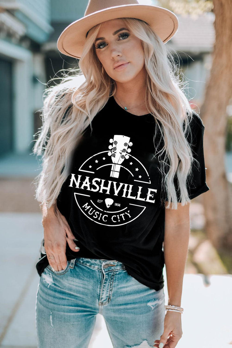 WBS NASHVILLE MUSIC CITY Cuffed Graphic Tee Shirt – Clothes
