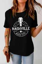 WBS Western NASHVILLE MUSIC CITY Cuffed Graphic Tee Shirt-Shirts & Tops--[option4]-[option5]-[option6]-Womens-USA-Clothing-Boutique-Shop-Online-Clothes Minded
